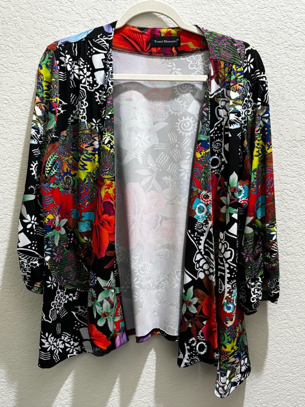 Travel Elements Women's Black Multicolor Floral Open Cardigan